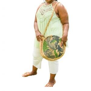 NEW 123 AMORE vacation in mind woven bag in tan